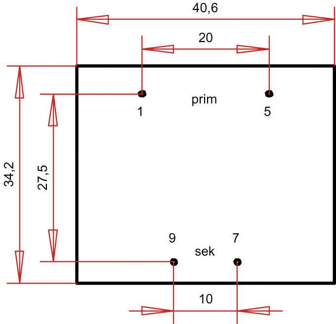 Square with dimensions: width 20, height 34.2. Labelled 'prim' at 1 and 5 above, 'sek' at 9 and 7 below. Horizontal measurements 20, vertical 27.5.
