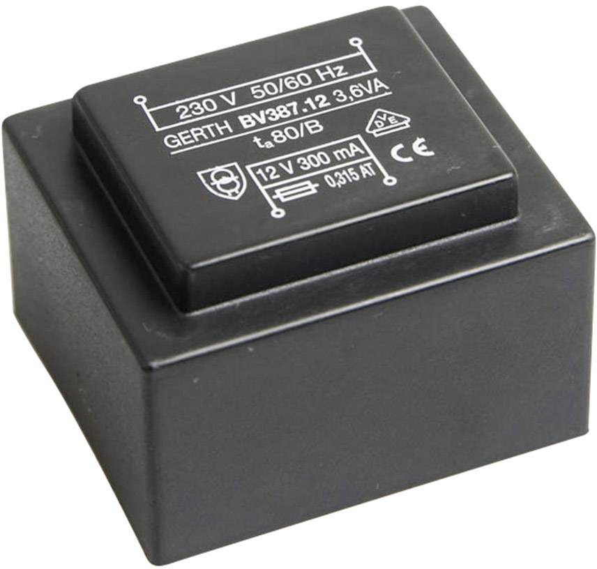 Image of Gerth PTG381802 PCB mount transformer 1 x 230 V 2 x 9 V AC 3.60 VA 200 mA
