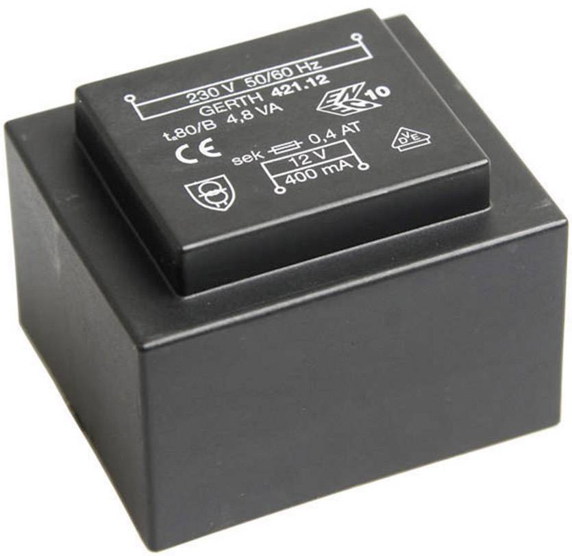 Image of Gerth PT421201 PCB mount transformer 1 x 230 V 1 x 12 V AC 4.80 VA 400 mA