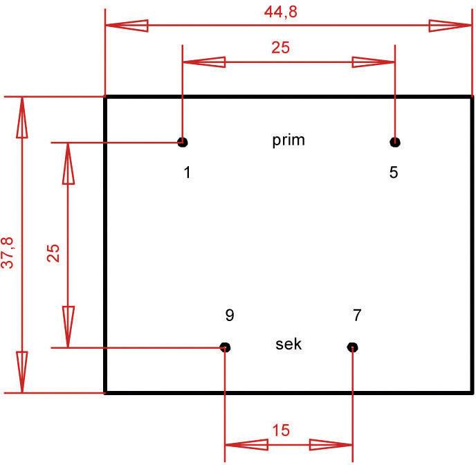 Rectangle with four numbered points: 'primary' at the top (1, 5) and 'secondary' at the bottom (9, 7). Dimensions: width 44.8, height 37.8.