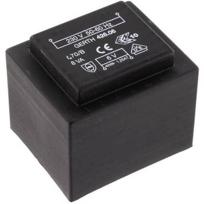 Black transformer with print '230 V, 50-60 Hz, GEFRAN 426.06'. Used for electrical devices, shows technical specifications.
