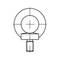 Technical Drawing: Front View of a Ball Head with Circular Handle and Cylindrical Base, with Symmetry Axes.