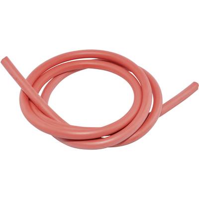 A coiled, red rubber hose on a white background.