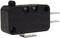 Black microswitch with two mounting holes and three metal terminals. User-friendly, robust and versatile.