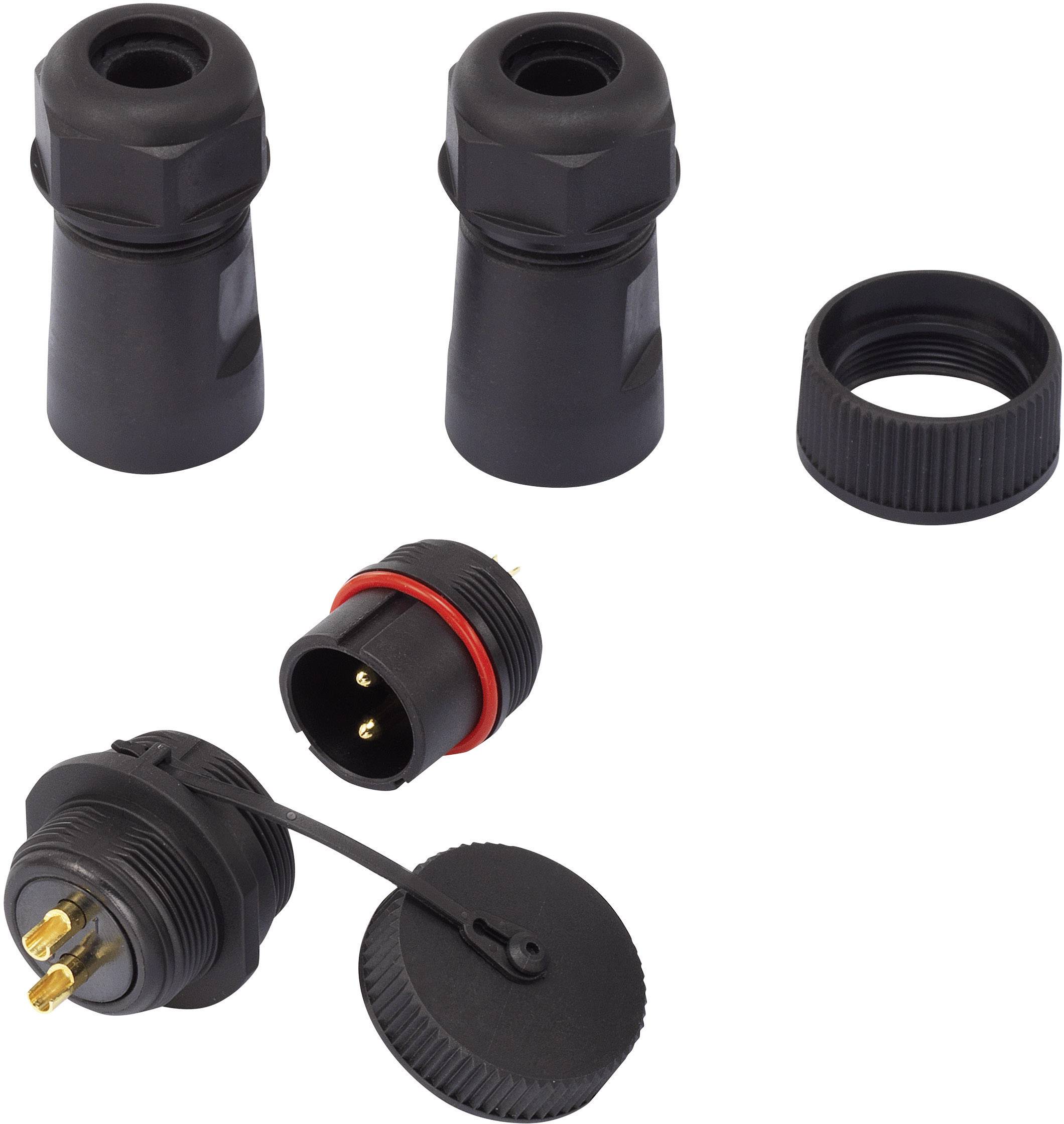 A black cable gland with multiple components, including cable glands and adapters for electrical connections.