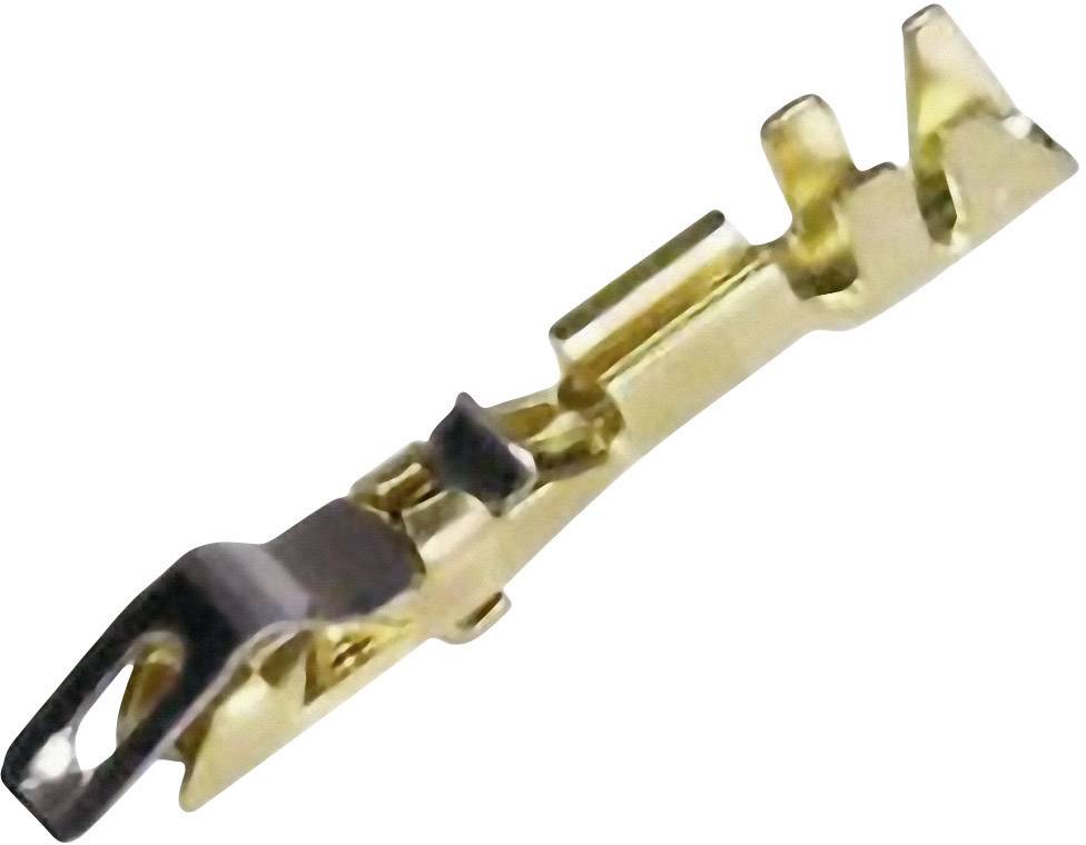 A gold-plated electrical connector with a complex structure, positioned laterally, for electronic applications.