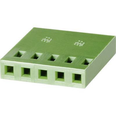 A green plastic block with five rectangular openings arranged in two rows. Light engravings are visible on the top surface.