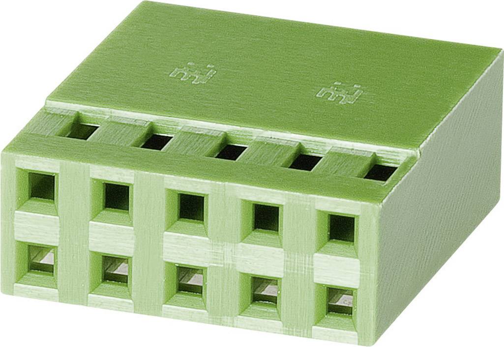 Green, rectangular plug with eight square openings, suitable for electrical connections or circuits.
