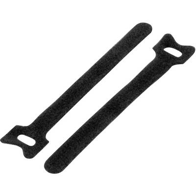 Two black hook-and-loop fastener strips side by side; one showing the hook side and the other the loop side. They are used for fastening.