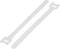 Two white cable ties with a flat design and rectangular ends, suitable for bundling or securing cables.
