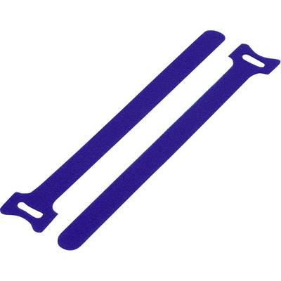 Two blue hook-and-loop fasteners, lying parallel to each other, on a white background.
