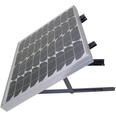 A tilted solar panel mounted on a metal frame, converting solar energy into electricity.