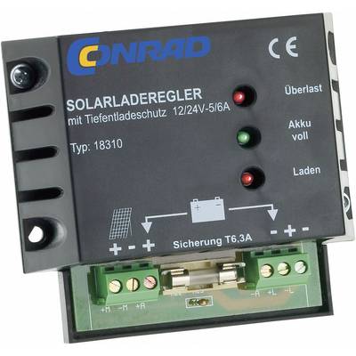 Solar Charge Controller with Deep Discharge Protection, Type 18310. Indication of Overload, Battery Full, Charging. Fuse T6.3A.