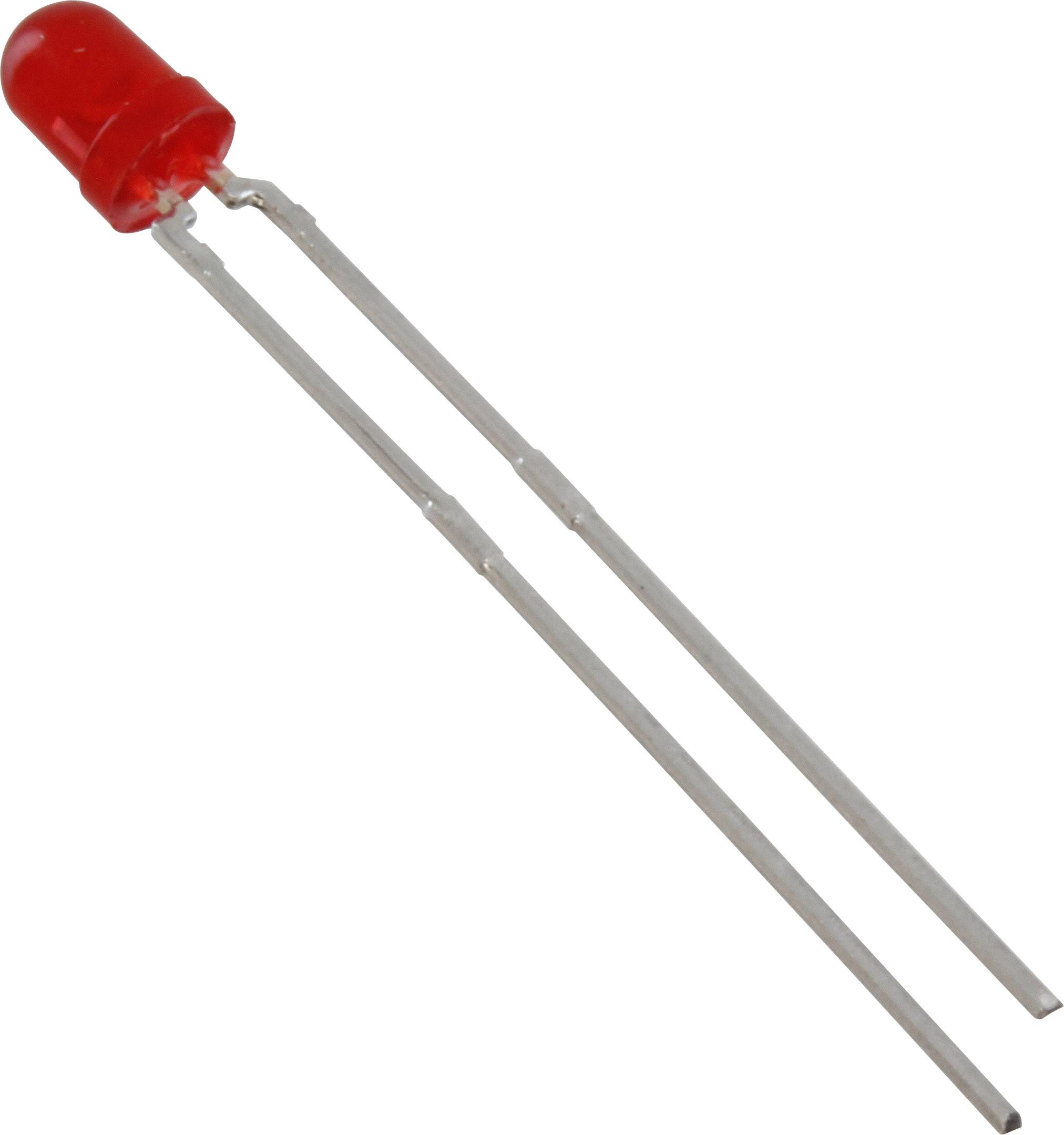 'Red LED with two terminals, typically used in electronic circuits to indicate operational states.'