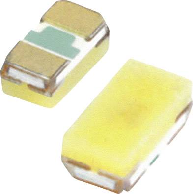 Two yellow SMD capacitors on a white background. They are rectangular and flat, with metallic end caps.