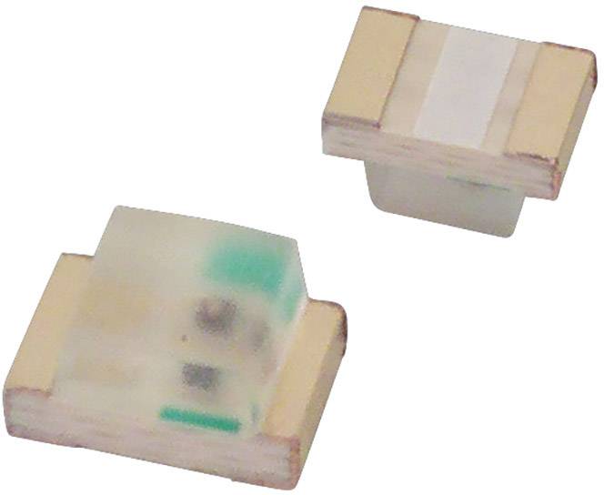 Two SMD LEDs from different perspectives, showing form and appearance. Suitable for electronic applications and circuit boards.