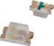 Two tiny SMD LEDs, one with a green colour band for identification. They are suitable for electronic circuits.
