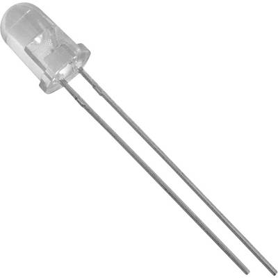 A transparent LED component with two metal legs, typical for electronic circuits.