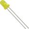 Yellow LED with two connecting wires, featuring a typical LED anode and cathode. Used for indication or illumination in electronic devices.
