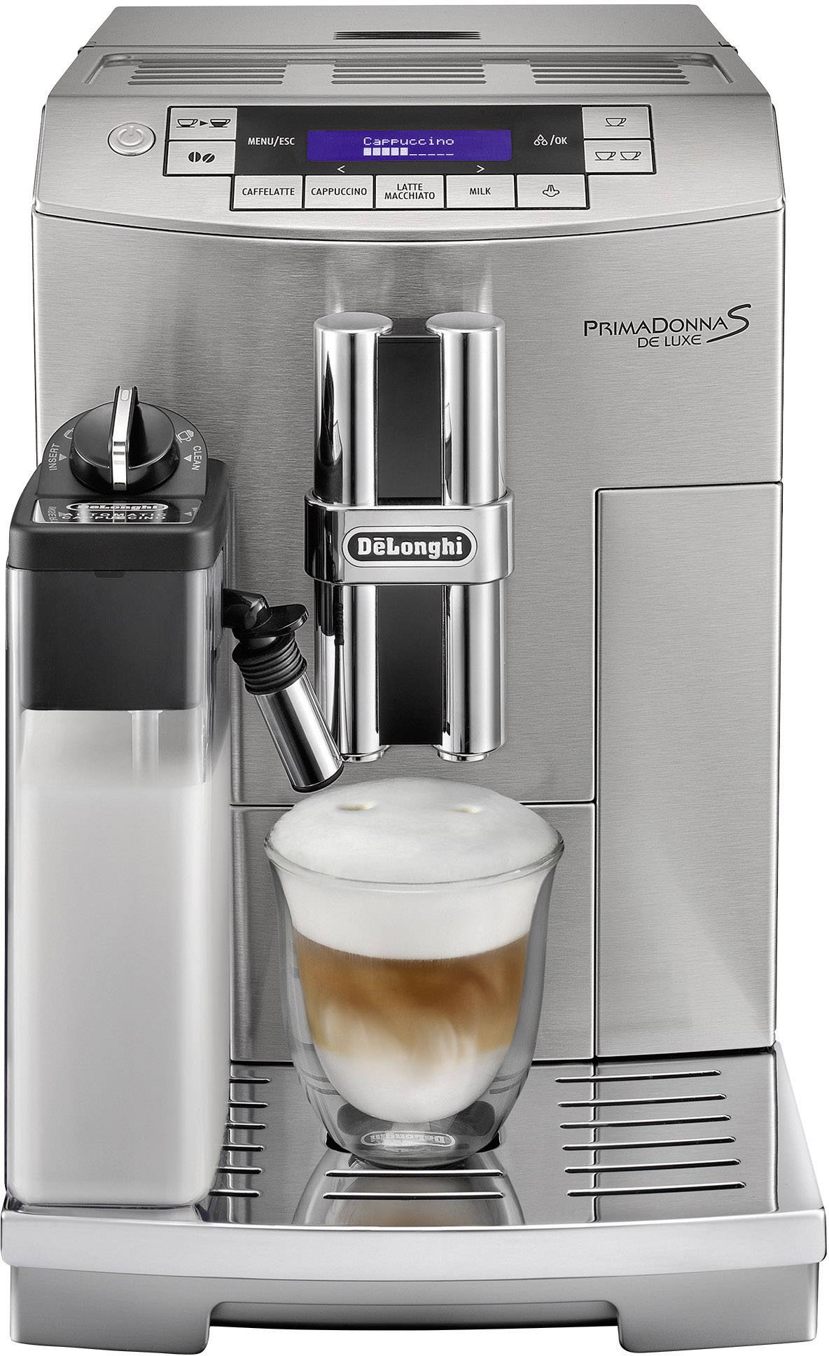 brug ijs Embryo DeLonghi PrimaDonna S De Luxe ECAM 28.466.M Fully automated coffee machine  Silver, Stainless steel | Conrad.com