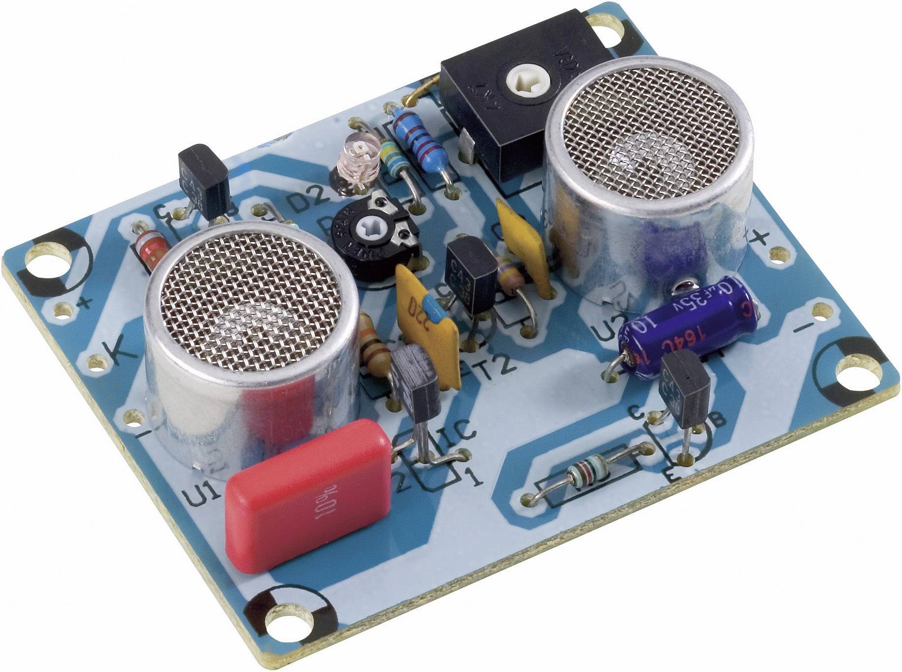 Electronic circuit board with two large round components, capacitors and various resistors; likely serves for signal processing.