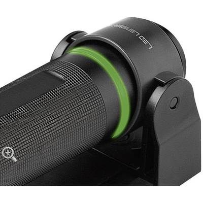 Torch in a holder with a green illuminated ring.
