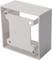 A white, square plastic mounting bracket with openings at the corners, likely for wall or flush-mounted installation of electronic equipment.