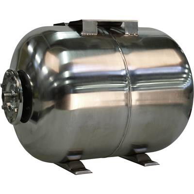 A cylindrical, gleaming metal tank with a side valve and mounting brackets, used for storing liquids or gases.