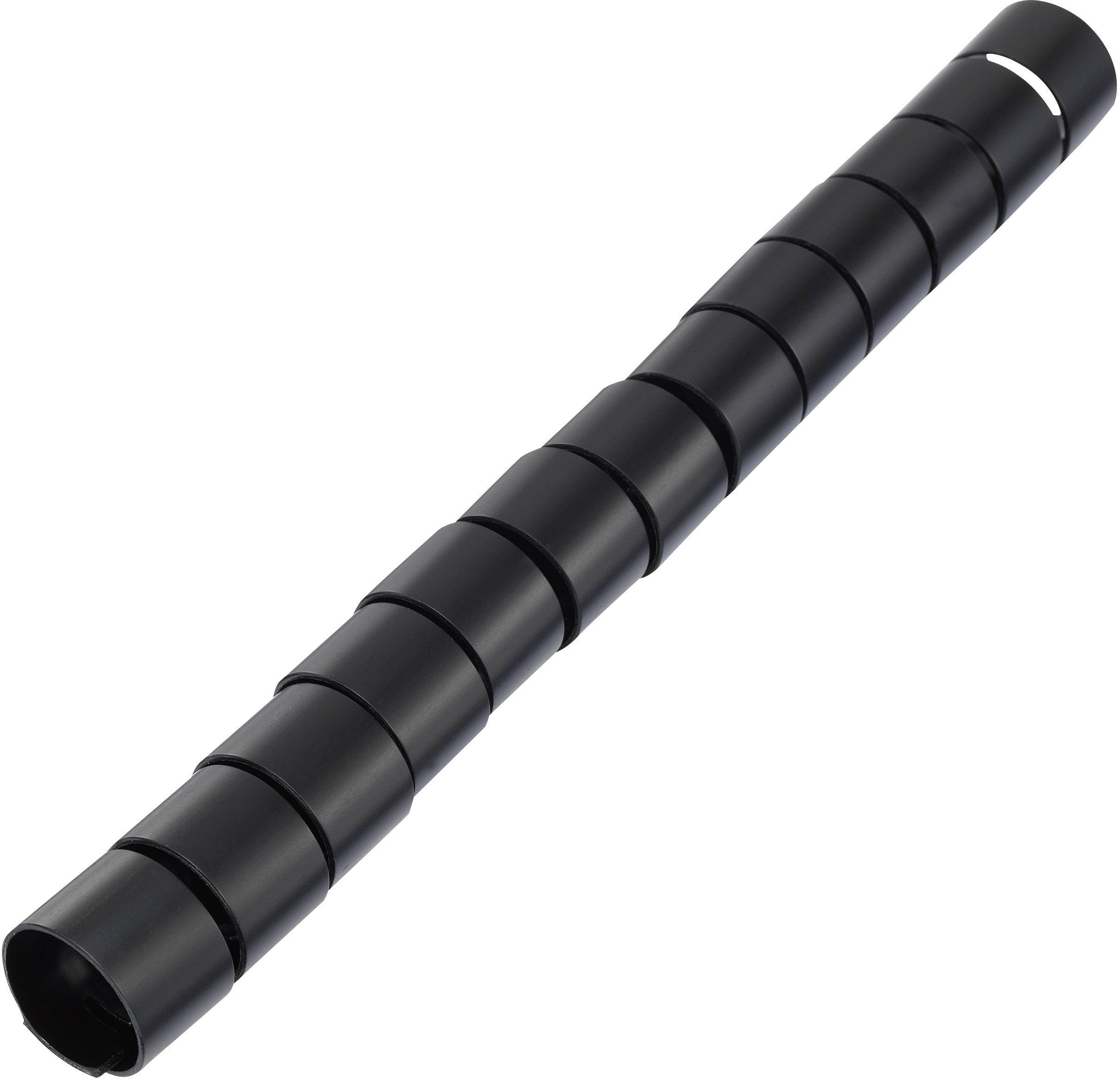 A black spiral cable sleeve for cable management, bundled and protective, longer and suitable for use in the office or at home.