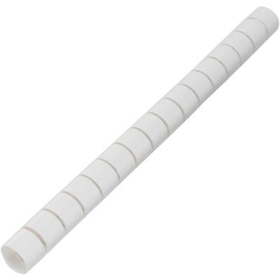 White plastic spiral cable tie, cylindrically shaped, for holding cables or wires together.