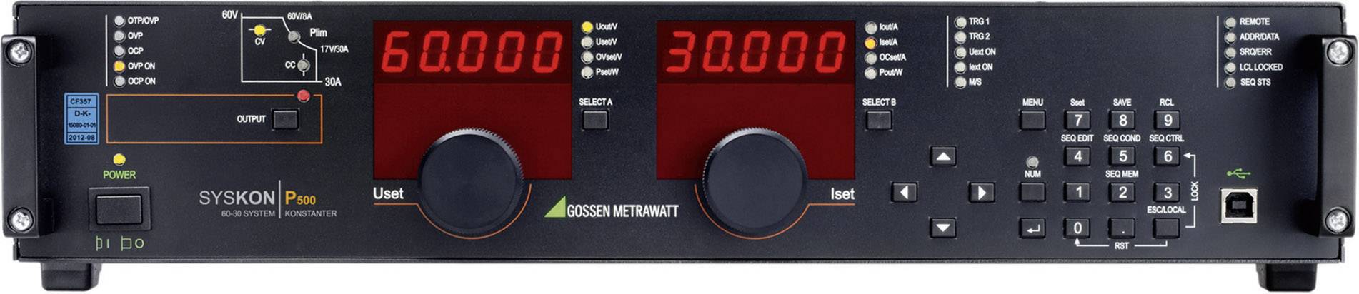 Gossen Metrawatt K346A Bench PSU (adjustable voltage) Calibrated to DAkkS standards 0 - 60 V DC 0 - 30 A 500 W