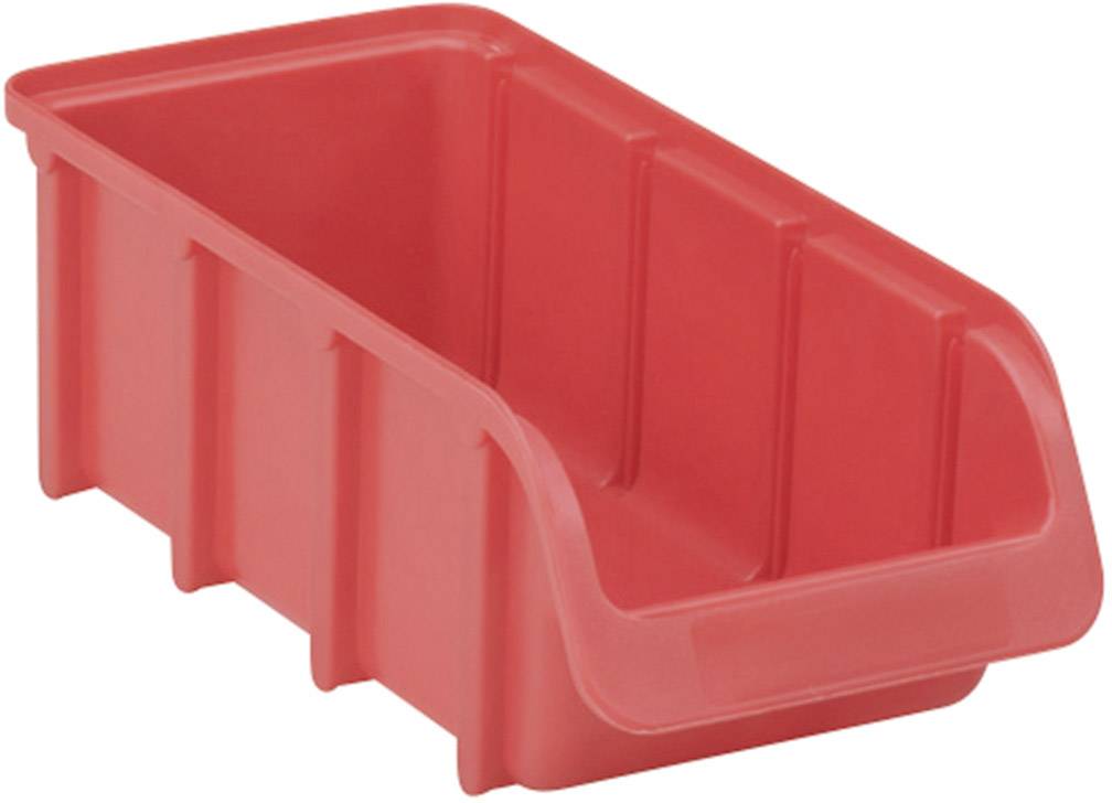 Plain, rectangular storage box with an open, bevelled front and side grooves, suitable for storing small items.