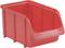 Red plastic storage box with an open front, suitable for storing small parts or tools. Ideal for workshop or storage shelves.
