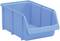 A blue, stackable storage container with an open front, useful for storing smaller items or tools.