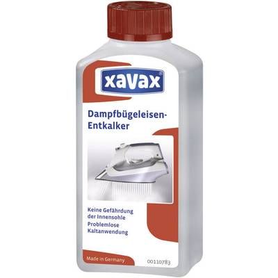 'Xavax Steam Iron Descaler, 250 ml bottle. No risk to the inner sole, effortless descaling when used cold.'