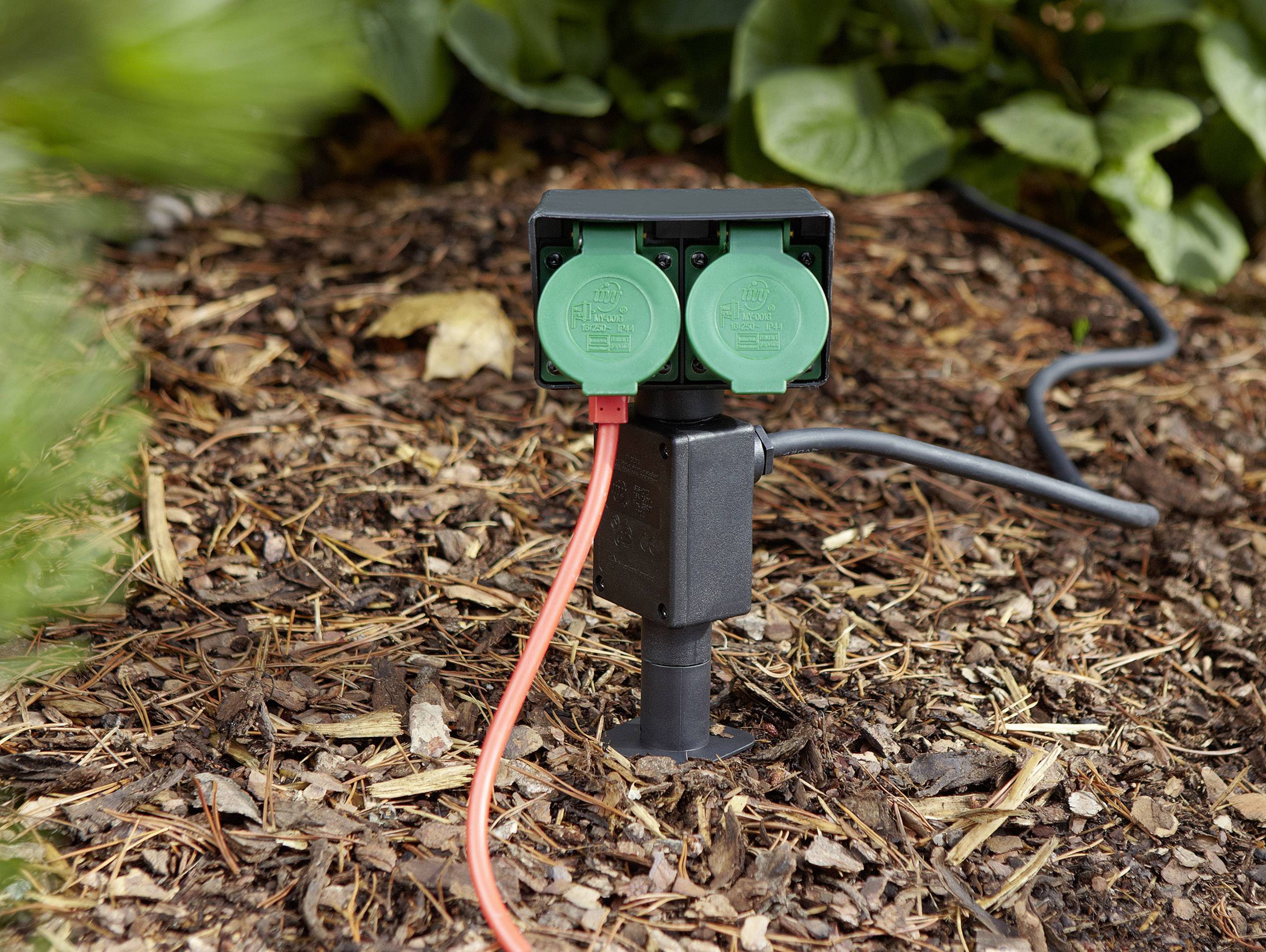 Renkforce 1168610 Weatherproof power strip 2x Black, Green incl. ground spike-4