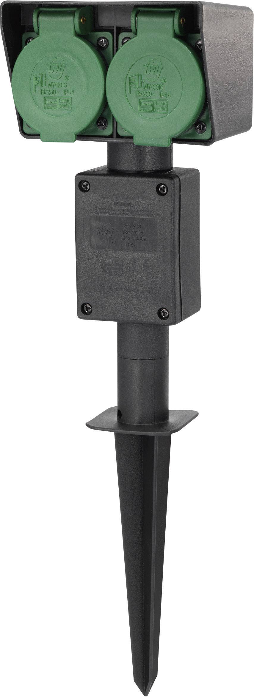 Renkforce 1168610 Weatherproof power strip 2x Black, Green incl. ground spike-1