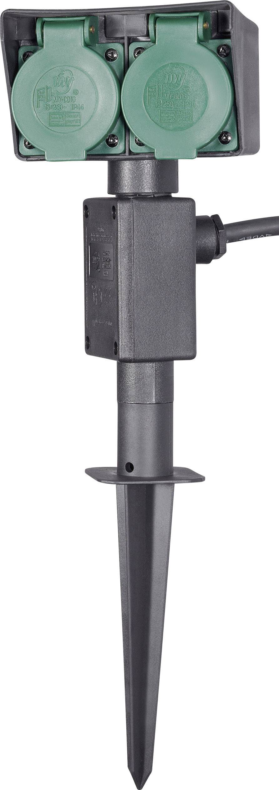 Renkforce 1168610 Weatherproof power strip 2x Black, Green incl. ground spike-2