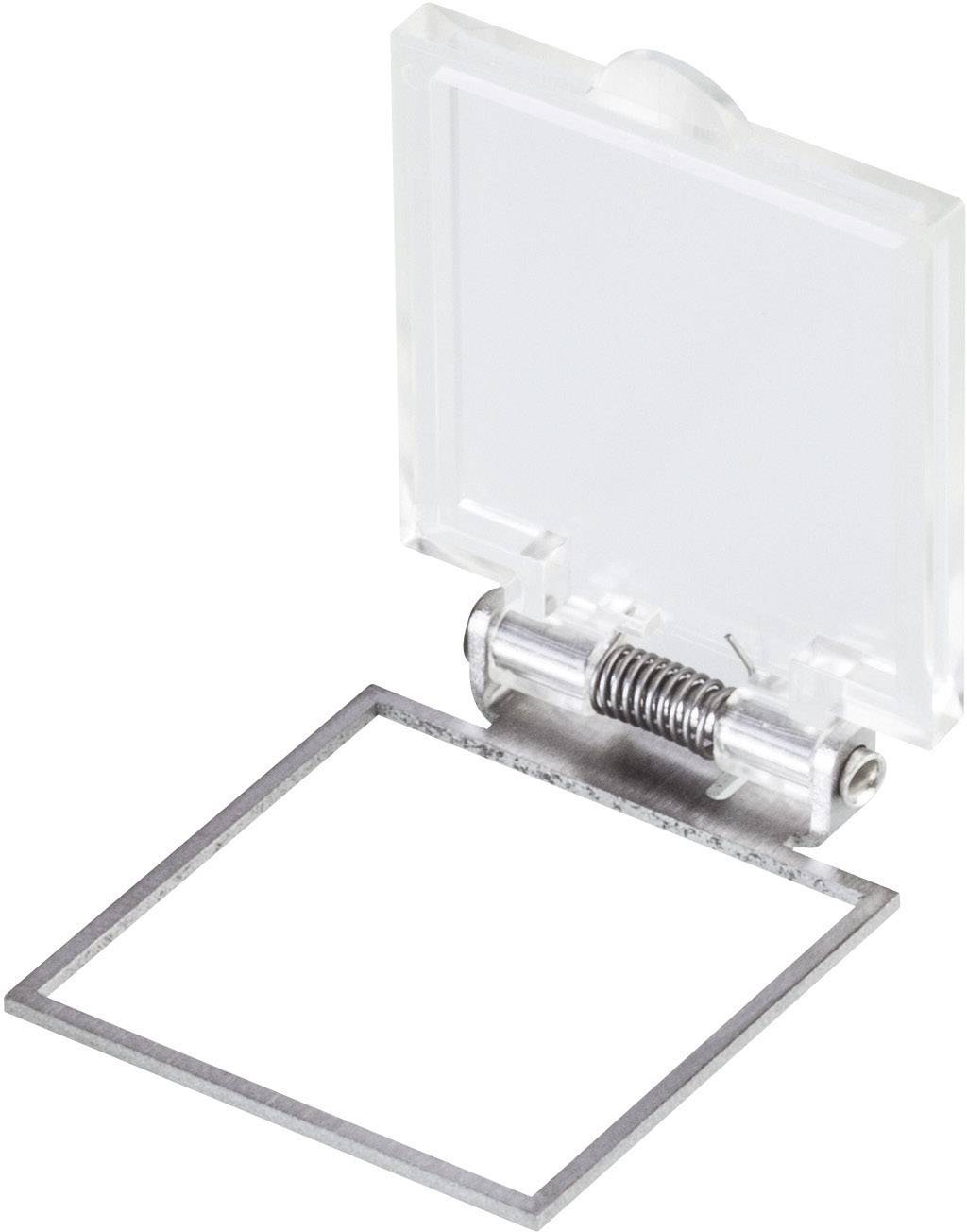 A transparent glass cap with a hinge and spiral mechanism, when opened, reveals a square surface underneath.