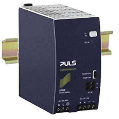 A blue multi-port power supply unit mounted on a golden metal rail.