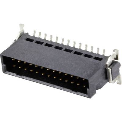 A black connector with numerous metal pins, used for electronic connections in devices.