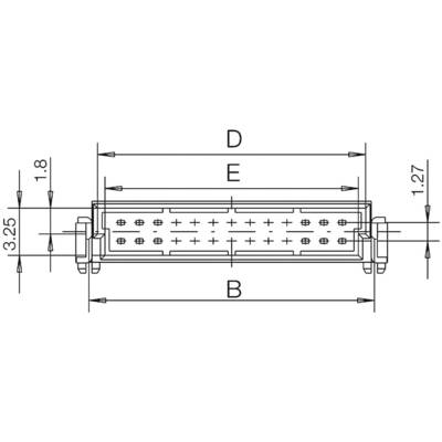 Circuit diagram of a plug with dimensions: Width (W), Length (L), Distance (D), Hole spacing 1.8 mm horizontal, 1.27 mm vertical.