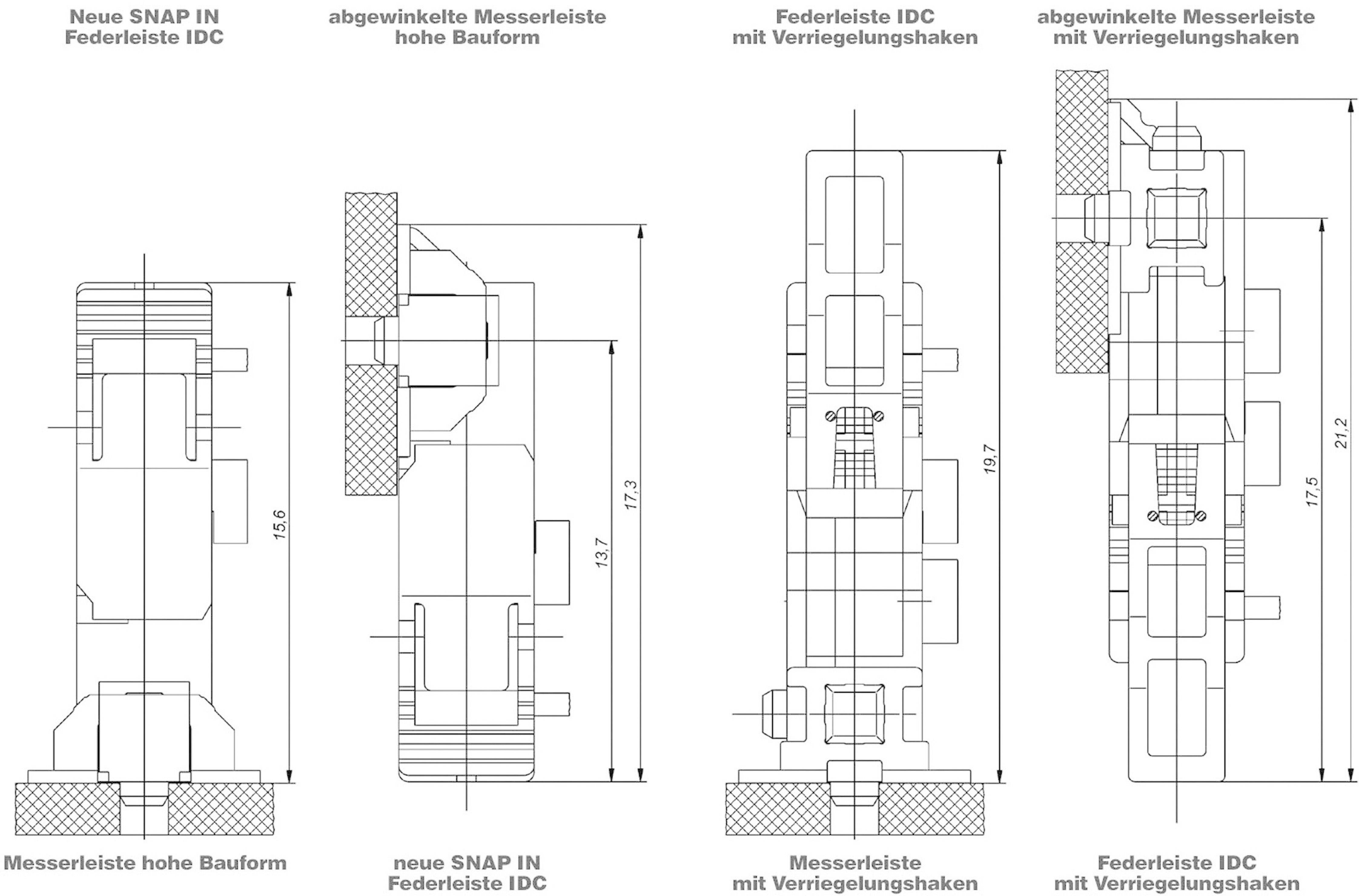 Technical drawing of four different spring strip designs with measurements and annotations.