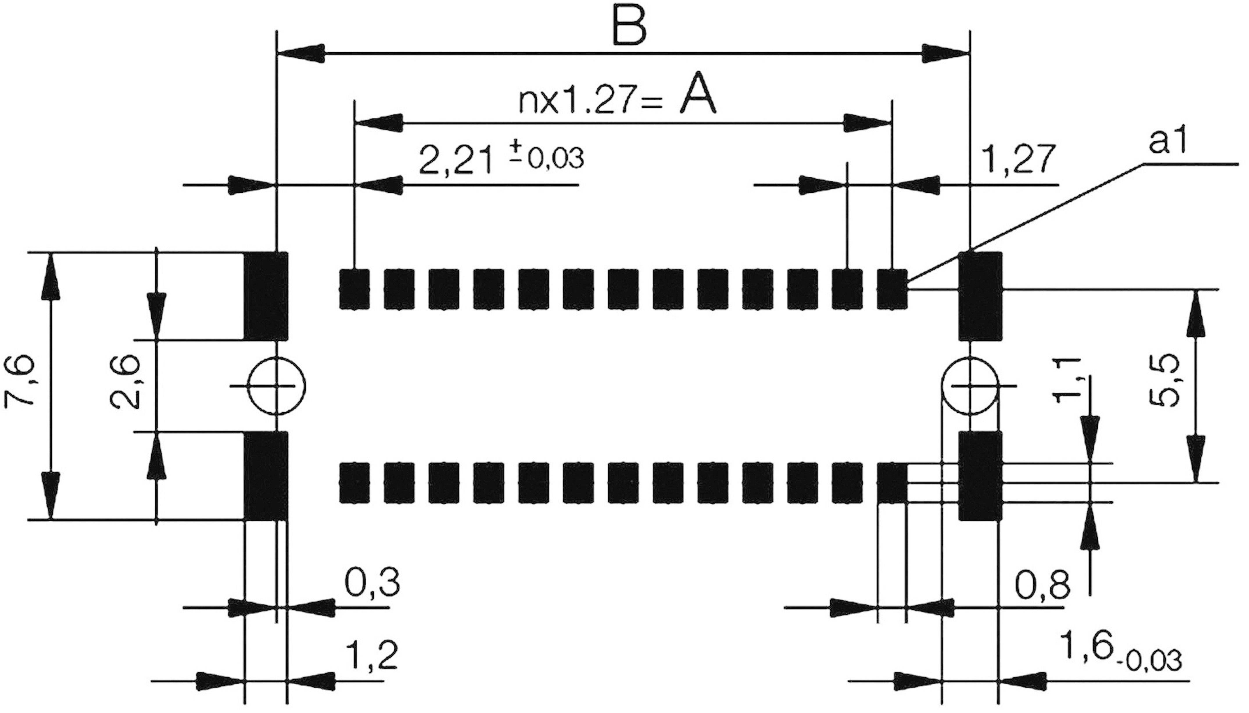 'Diagram showing the dimensions of a technical component. Contains horizontal and vertical dimensional specifications in millimetres with tolerances.'