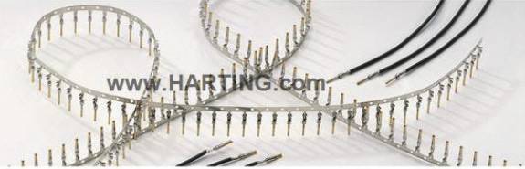 'www.HARTING.com' above an organised arrangement of cables and connector pins on a white background.
