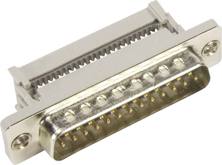 A metal D-sub plug with 15 pins, commonly used for serial connections in electronic devices, is depicted.