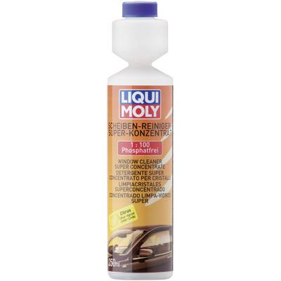 Bottle of 'LIQUI MOLY Windscreen Cleaner Super-Concentrate', phosphate-free, for car windscreens, 1:100 concentration, citrus fragrance.