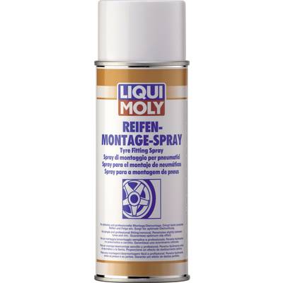 A 'Liqui Moly' spray can with the label 'Tyre Mounting Spray' and descriptions in multiple languages.