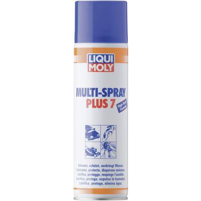 Liqui Moly spray can, 'Multi-Spray Plus 7', for lubrication and moisture displacement. Includes protective and care instructions.