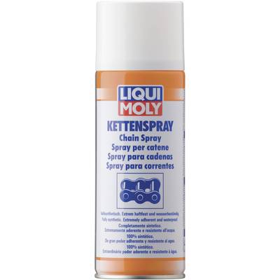 White spray can with an orange and blue label from the brand 'Liqui Moly', labelled with 'Chain Spray' in multiple languages.